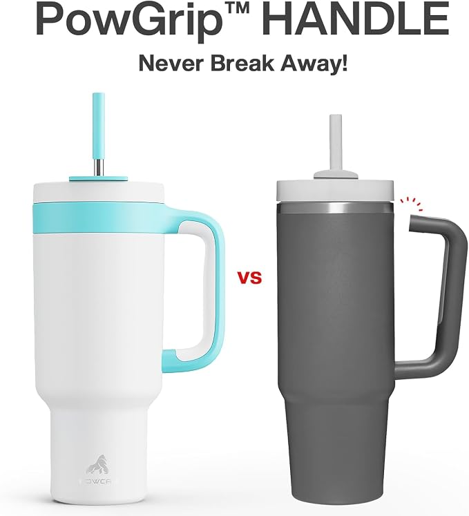 POWCAN 40 oz Tumbler with Handle, 2-in-1 Straw and Sip Lid, Leakproof, Dishwasher Safe, Insulated Stainless Steel Travel Coffee Mug, Keeps Cold for 34 Hours, Fits in Car Cup Holder (Glacier) - Image 3