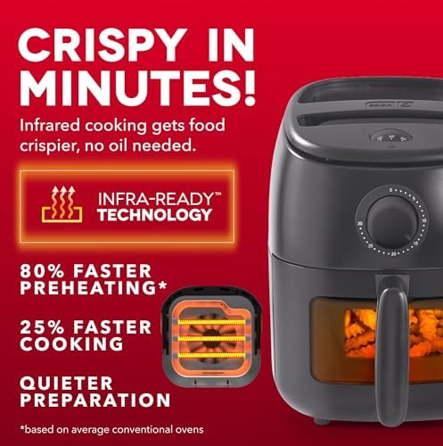 Dash 2.6QT Infrared Small Analog Air Fryer - Compact Mini Air Fryer with Ceramic Nonstick Coating, Viewing Window, Easy Dial Controls & Cool-Touch Handle - Dishwasher Safe Parts - Image 2