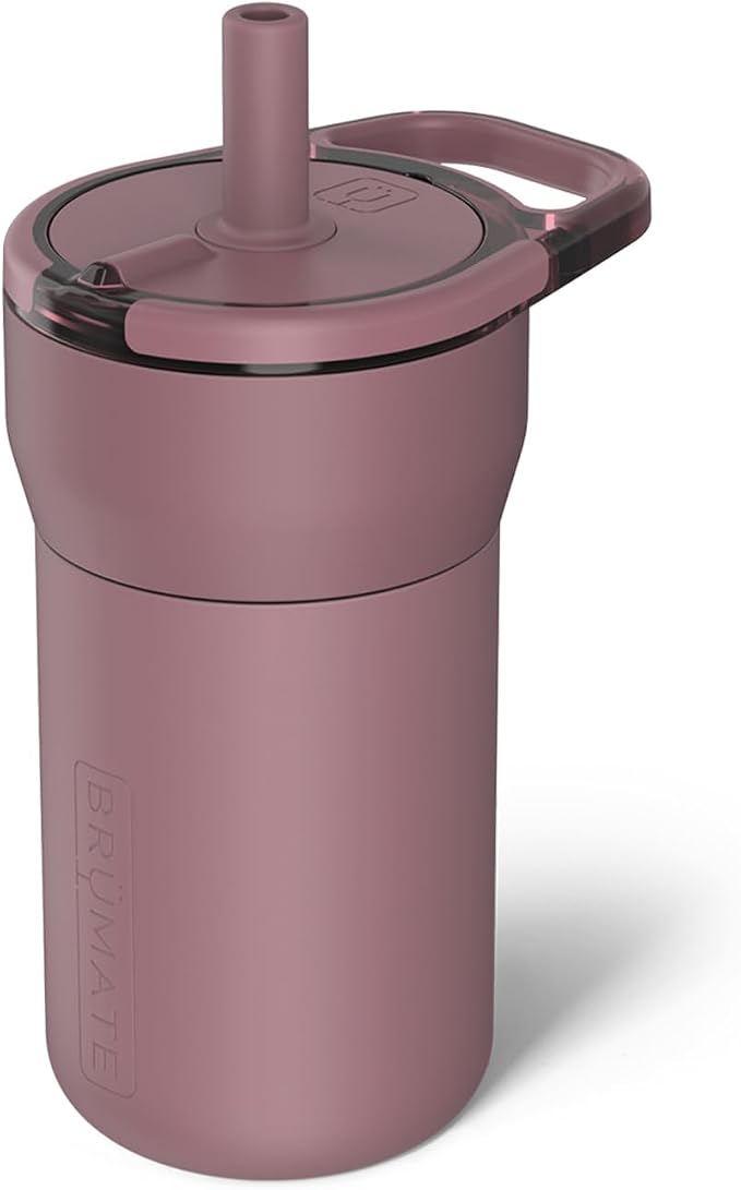 BrüMate Leap 12oz 100% Leakproof Kids Tumbler with Handle and Silicone Soft Straw | Drop Resistant Silicone Sleeve | For Kids 4+ | Insulated Stainless Steel | Cup Holder Friendly | 12oz (Rose Taupe) by Br%C3%BCMate