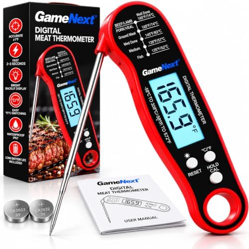 Digital Meat Thermometer Instant Read Fast & Accurate Waterproof Food Thermometer with Folding Probe & Backlit Display for Cooking, Grilling & BBQ Professional Kitchen Gift for Men, Dad, Husband by Unknown