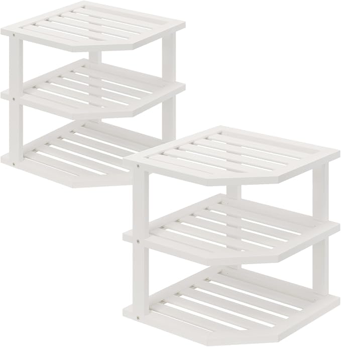 VERTORGAN 3 Tier Bamboo Corner Shelf, Dish Drying Rack, Plate Organizer by VERTORGAN