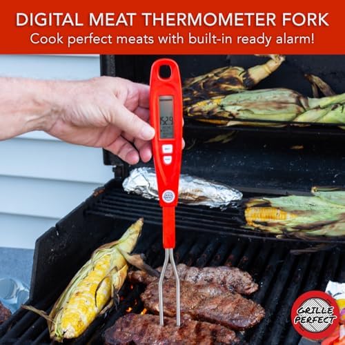 Digital Meat Thermometer Fork for Grilling & BBQ with Ready Alarm, Pro Temp Points for Quick Accurate Temperature on Steak, Pork, Chicken & Hot Grilled Food on Patio or Outside Kitchen - Image 5