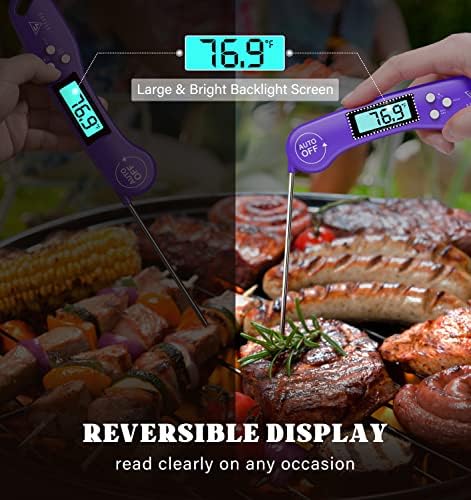 DOQAUS Meat Thermometer – Temperature Dial Thermometers for Cooking Backlight & Auto-Rotating Display, Kitchen Gadgets Essentials for BBQ Oven Grill Smoker Candy Purple - Image 5