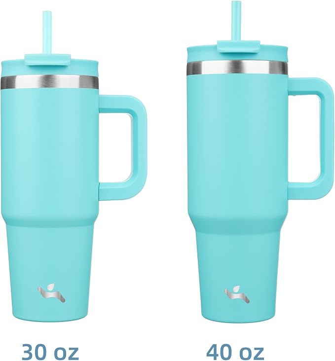 Konokyo 40 oz Tumbler with Handle and 2 Straws,2 in 1 Lid Insulated Water Bottle Stainless Steel Travel Coffee Mug,Turquoise - Image 3