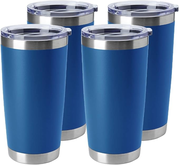 HASLE OUTFITTERS 20oz Tumblers Stainless Steel Mugs with Lid Double Wall Vacuum Insulated Coffee Cups for Cold & Hot Drinks (20oz-Dark Blue, 4 Pack) by HASLEOUTFITTERS