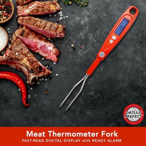 Digital Meat Thermometer Fork for Grilling & BBQ with Ready Alarm, Pro Temp Points for Quick Accurate Temperature on Steak, Pork, Chicken & Hot Grilled Food on Patio or Outside Kitchen - Image 2