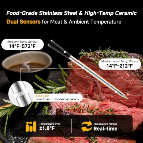 Wireless Meat Thermometer Digital, Bluetooth Cooking Thermometer, Remote Tracking and Real-Time Readings with Apps, for iOS and Android, for BBQ, Grill, Smoker - Image 6