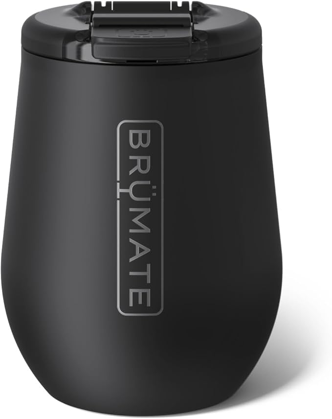 BrüMate Uncork'd 14oz 100% Leakproof Insulated Wine Tumbler | Locking Lid | Insulated Stainless Steel Wine Glass | Perfect For Travel & Outdoors | BPA-Free (Matte Black) by Br%C3%BCMate