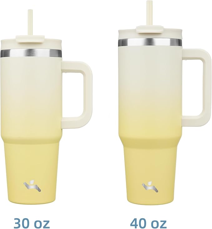 Konokyo 30 oz Tumbler with Handle and 2 Straws,2 in 1 Lid Insulated Water Bottle Stainless Steel Travel Coffee Mug,Lemon - Image 3
