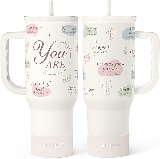 SANDJEST Christian Gift for Women – Inspiration Insulated Stainless Steel Tumbler with Handle and Straw - Religious Gifts for Birthday Christmas, 40oz by SANDJEST