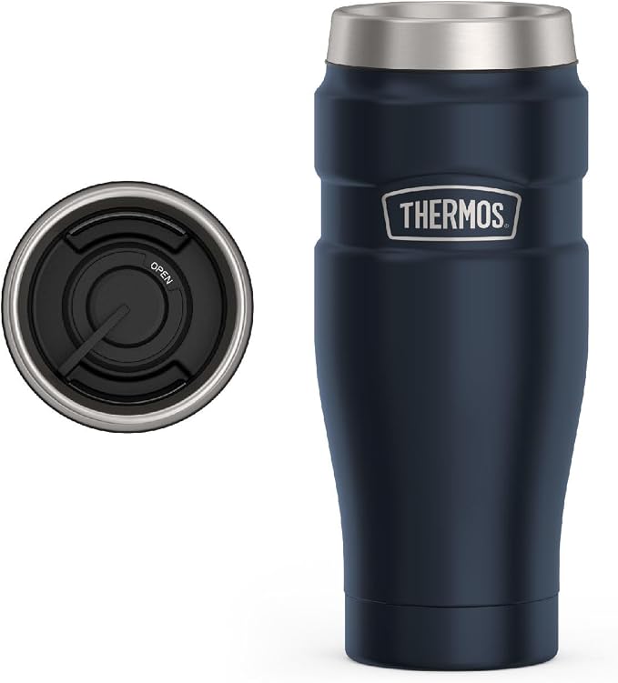 THERMOS Stainless King Vacuum-Insulated Stainless Steel Tumbler - 16oz, Midnight Blue - Insulated Coffee Tumbler for Hot & Cold Drinks - Leak-Proof & Sweat-Proof for Commuting & Traveling by Thermos