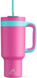 POWCAN 40 oz Tumbler with Handle, 2-in-1 Straw and Sip Lid, Leakproof, Dishwasher Safe, Insulated Stainless Steel Travel Coffee Mug, Keeps Cold for 34 Hours, Fits in Car Cup Holder (Petal) by POWCAN