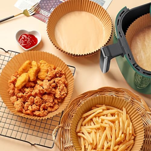 200Pcs Air Fryer Disposable Paper Liner, Round Non-Stick Air Fryer Liners Parchment Paper for Baking Roasting Microwave Oven (6.3 inch) - Image 2