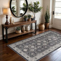 Washable 3x5 Entryway Area Rugs: Ultra Soft Low Pile Carpet for Kitchen Nursery Indoor Light-Weight Doormat Anti-Slip Cozy Rug for Living Room Bedroom Small Vintage Floor Mat Home Decor(3x5,Black) by HYHAOYUNLAI