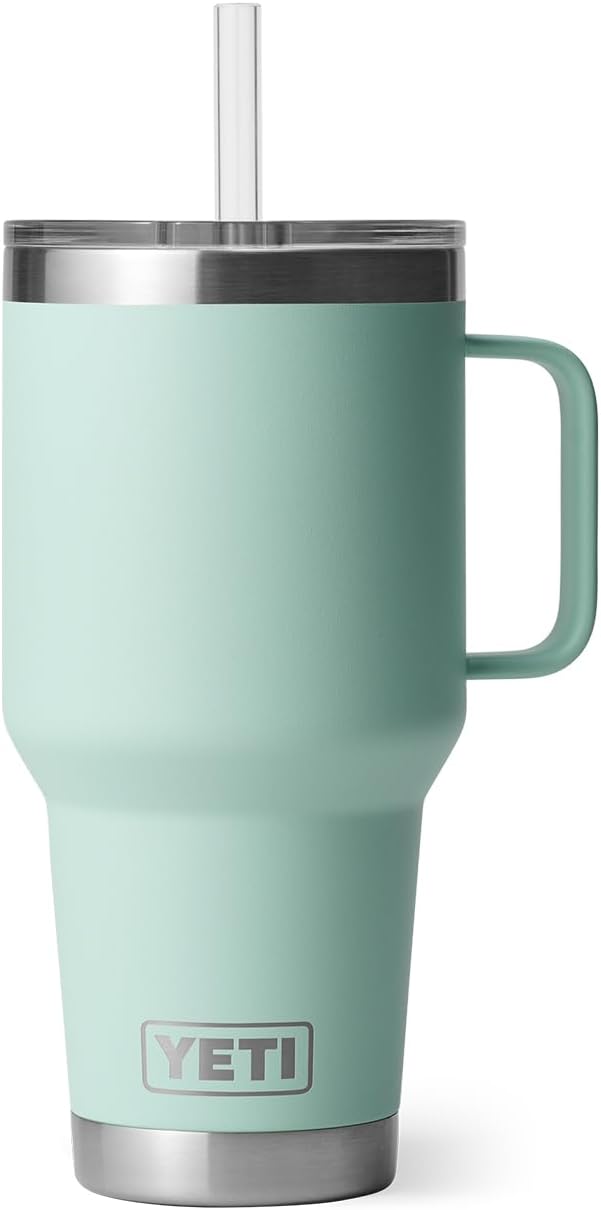 YETI Rambler 35 oz Tumbler with Handle and Straw Lid, Travel Mug Water Tumbler, Vacuum Insulated Cup with Handle, Stainless Steel, Seafoam - Image 5