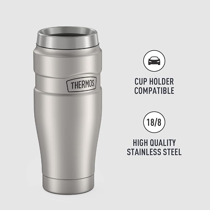 THERMOS Stainless King Travel Tumbler, 16 Ounce, Vacuum-Insulated | Matte Steel | Pack of 4 - Image 4