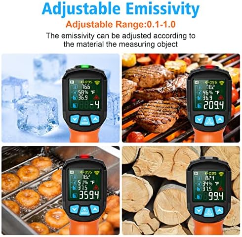 Infrared Thermometer Gun, Non Contact Digital Laser Thermometer Temperature Gun with Color LCD for Cooking, HVAC, Home Repairs, Humidity Measurement, Adjustable Emissivity -58°F to 1472°F(-50~800°C) - Image 4