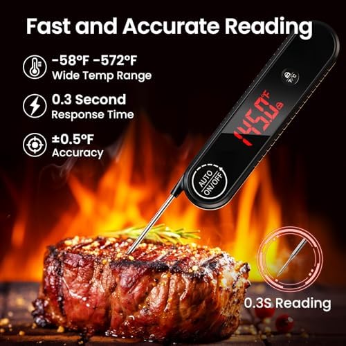 Digital Meat Thermometer, 0.3s Instant Read, Waterproof, Black - Image 2