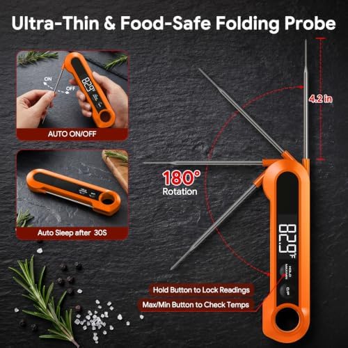 Meat Thermometer Digital,1-2S Instant Read Thermometer for Cooking, Orange - Image 4