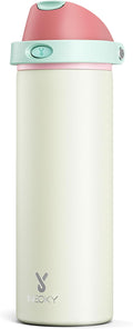 24 oz Insulated Water Bottle with Straw: Meoky Stainless Steel Metal Water Bottle with 2-in-1 Lid - Leak Proof, Cold for 24 Hours, Fits in Car Cup Holder, BPA-Free for Travel Sports Gym, Cream by MEOKY