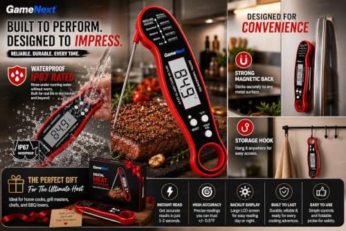 Digital Meat Thermometer Instant Read Fast & Accurate Waterproof Food Thermometer with Folding Probe & Backlit Display for Cooking, Grilling & BBQ Professional Kitchen Gift for Men, Dad, Husband - Image 3
