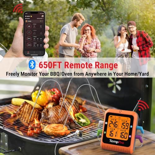TempPro TempSync 650ft Bluetooth Meat Thermometer with 4 Color-Coded Probes - Image 2