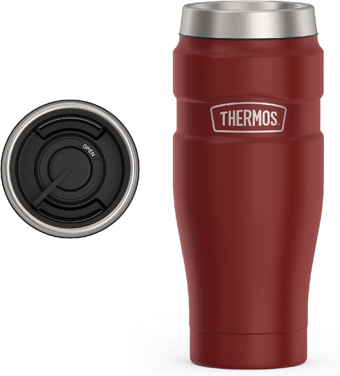 THERMOS Stainless King Vacuum-Insulated Stainless Steel Tumbler - 16oz, Rustic Red - Insulated Coffee Tumbler for Hot & Cold Drinks - Leak-Proof & Sweat-Proof for Commuting & Traveling by Thermos