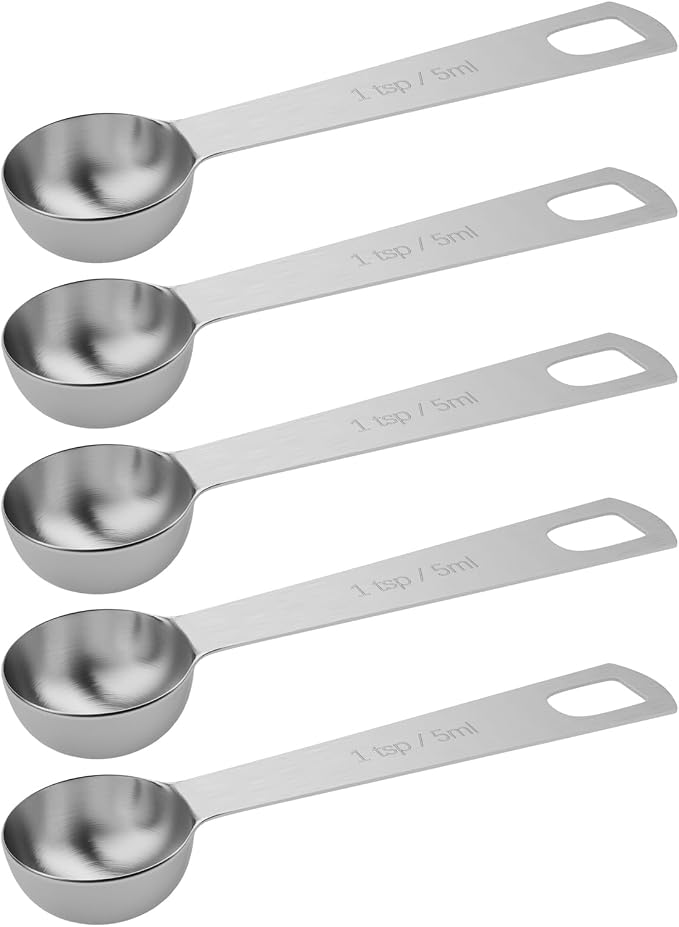 5PCS 1tsp Single Measuring Spoon, Stainless Steel Individual Teaspoons Only by BERYLER