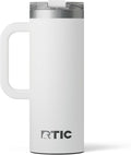 RTIC 20oz Road Trip Travel Mug with Lid and Handle, Ceramic Lined, Insulated, Stainless Steel, Metal, Double Wall Vacuum-Insulation, Portable Coffee, Tea Cup for Hot and Cold Drink, White by RTIC
