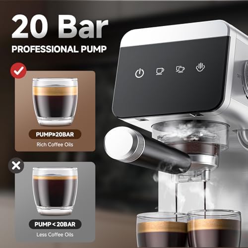 AMZCHEF 20 Bar Compact Home Espresso Coffee Machine, Metallic Silver - Image 3