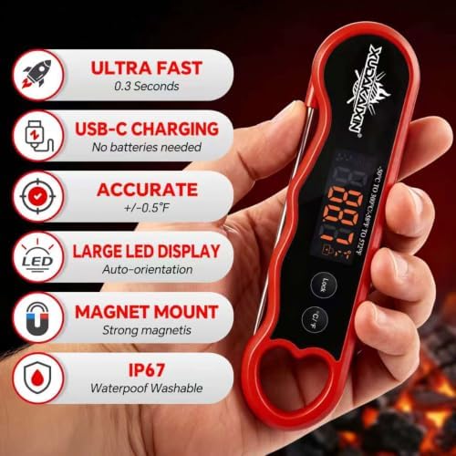 0.3s Fast Read Meat Thermometer – USB-C Rechargeable,Red - Image 2