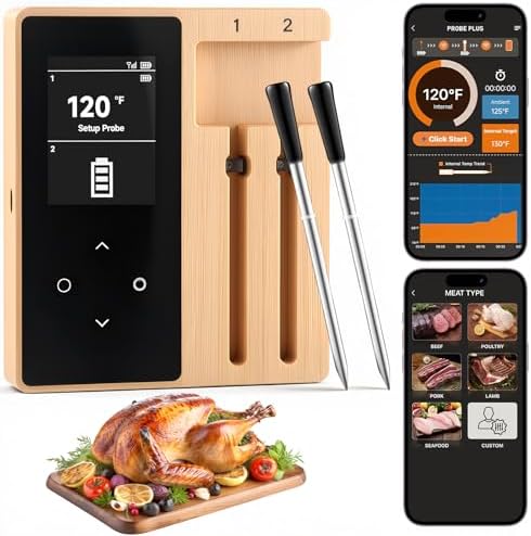 Wireless Meat Thermometer Digital, Bluetooth Cooking Thermometer, Remote Tracking and Real-Time Readings with Apps, for iOS and Android, for BBQ, Grill, Smoker by Presentastic
