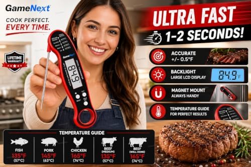 Digital Meat Thermometer Instant Read Fast & Accurate Waterproof Food Thermometer with Folding Probe & Backlit Display for Cooking, Grilling & BBQ Professional Kitchen Gift for Men, Dad, Husband - Image 2