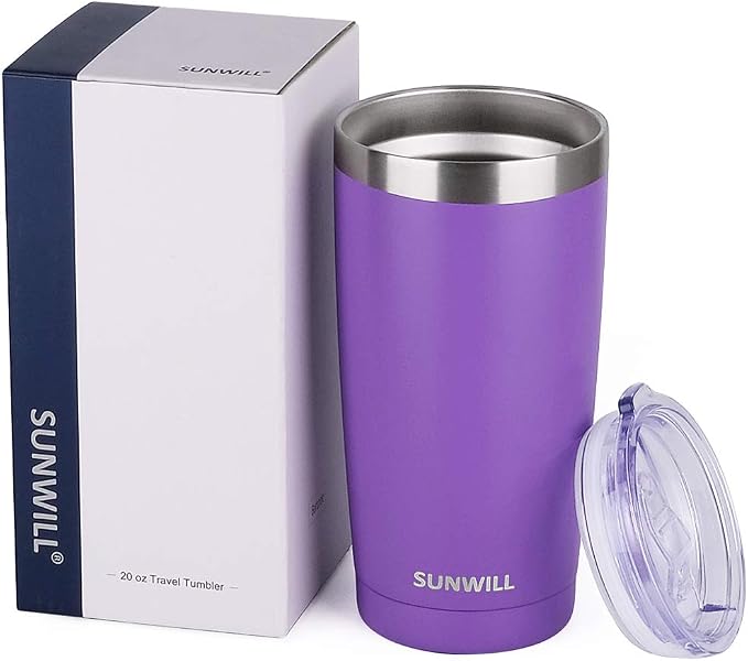 SUNWILL Travel Coffee Tumbler 20 oz, Insulated Mug with Lid, Stainless Steel Cup for Hot and Cold Drinks, Powder Coated Purple - Image 5