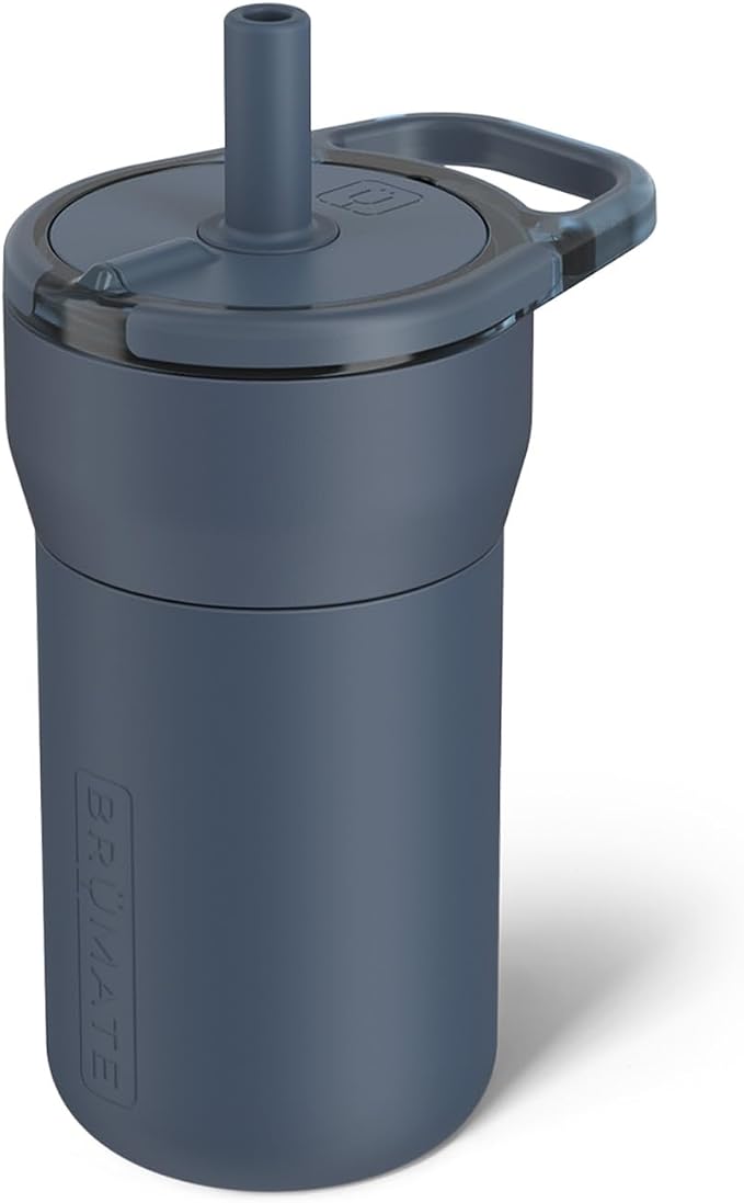 BrüMate Leap 12oz 100% Leakproof Kids Tumbler with Handle and Silicone Soft Straw | Drop Resistant Silicone Sleeve | For Kids 4+ | Insulated Stainless Steel | Cup Holder Friendly | (Nightfall Blue) by Br%C3%BCMate