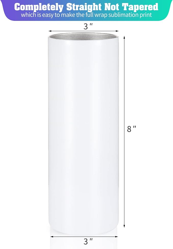 16 Pack Sublimation Tumblers Straight Skinny Tumbler Blanks Bulk 20oz for Heat Transfer, Individual Gift Boxed, Double Wall Insulated Tumbler with Shrink Wrap & Straws - Image 2