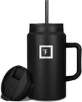 IRON °FLASK Co-Pilot Insulated Mug w/Straw & Flip Cap Lids - Cup Holder Bottle for Hot, Cold Drink - Leak-Proof - Water, Coffee Portable Travel Mug - Black, 50 Oz by IronFlask