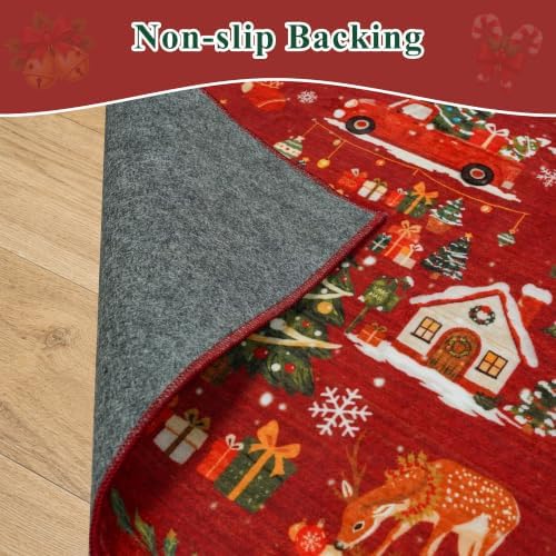 Washable Christmas Rug Runner 3x4: Non Slip Small Area Rug for Entryway Nursery Soft Low Pile Office Carpet Santa Claus Holiday Decor Throw Rug for Living Dining Room Bedroom Cute Home Decor（3x4，Red） - Image 3
