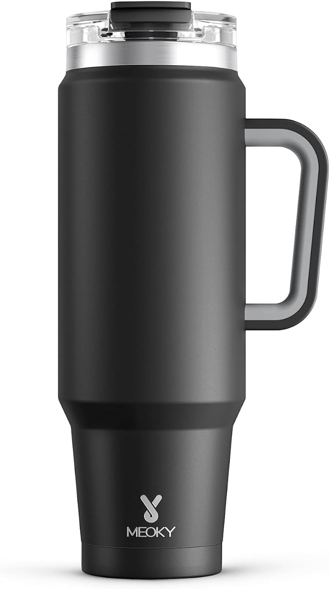Meoky 40 oz Tumbler with Handle and Straw, Insulated Tumbler with Lid and Straw, Stainless Steel Travel Mug, Keeps Cold for 34 Hours, 100% Leak Proof, Fits in Car Cup Holder (Night) by MEOKY