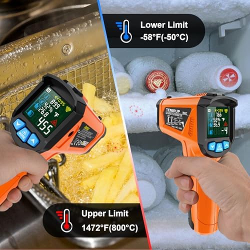 Infrared Thermometer Gun, Non Contact Digital Laser Thermometer Temperature Gun with Color LCD for Cooking, HVAC, Home Repairs, Humidity Measurement, Adjustable Emissivity -58°F to 1472°F(-50~800°C) - Image 6