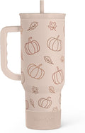 SANDJEST Pumpkin Tumbler with Handle and Straw 40oz – Stainless Sleel Slider Tumbler Travel Coffee Mug for Women - Gift Idea for Fall Autumn Halloween by SANDJEST