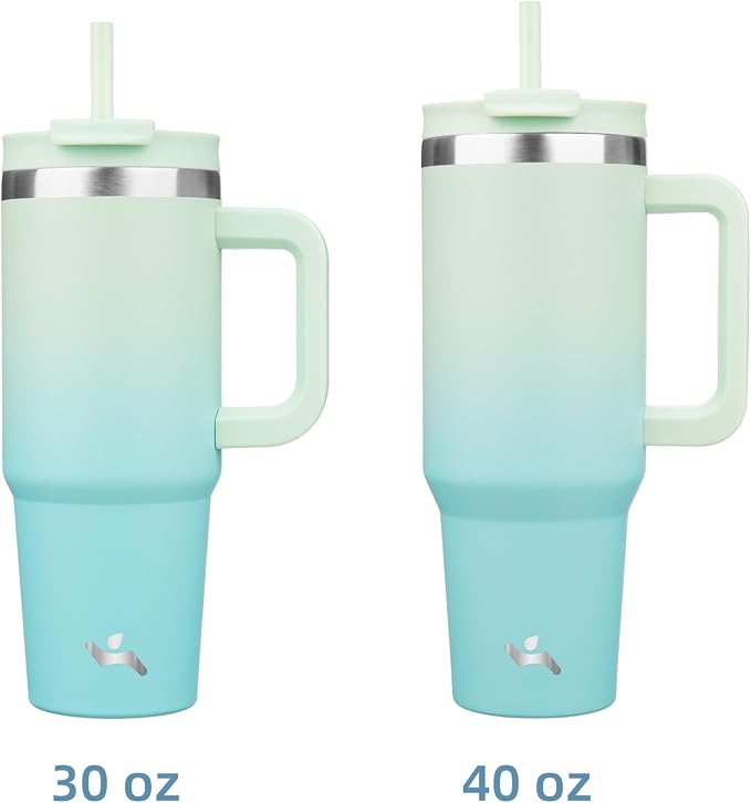 Konokyo 40 oz Tumbler with Handle and 2 Straws,2 in 1 Lid Insulated Water Bottle Stainless Steel Travel Coffee Mug,Mint - Image 3
