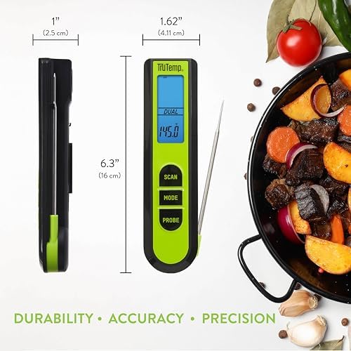 Taylor TruTemp Dual Instant Read Infrared Meat and Food Thermometer, Digital for Cooking, IPX5 Splash Proof Design, Plus Meat Probe for BBQ, Kitchen, Smoker, and Grilling, Green - Image 4