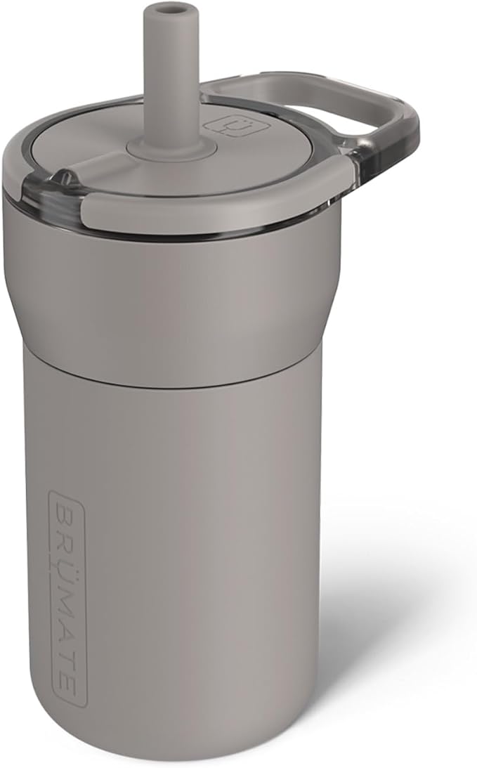 BrüMate Leap 12oz 100% Leakproof Kids Tumbler with Handle and Silicone Soft Straw | Drop Resistant Silicone Sleeve | For Kids 4+ | Insulated Stainless Steel | Cup Holder Friendly | 12oz (Mocha) by Br%C3%BCMate