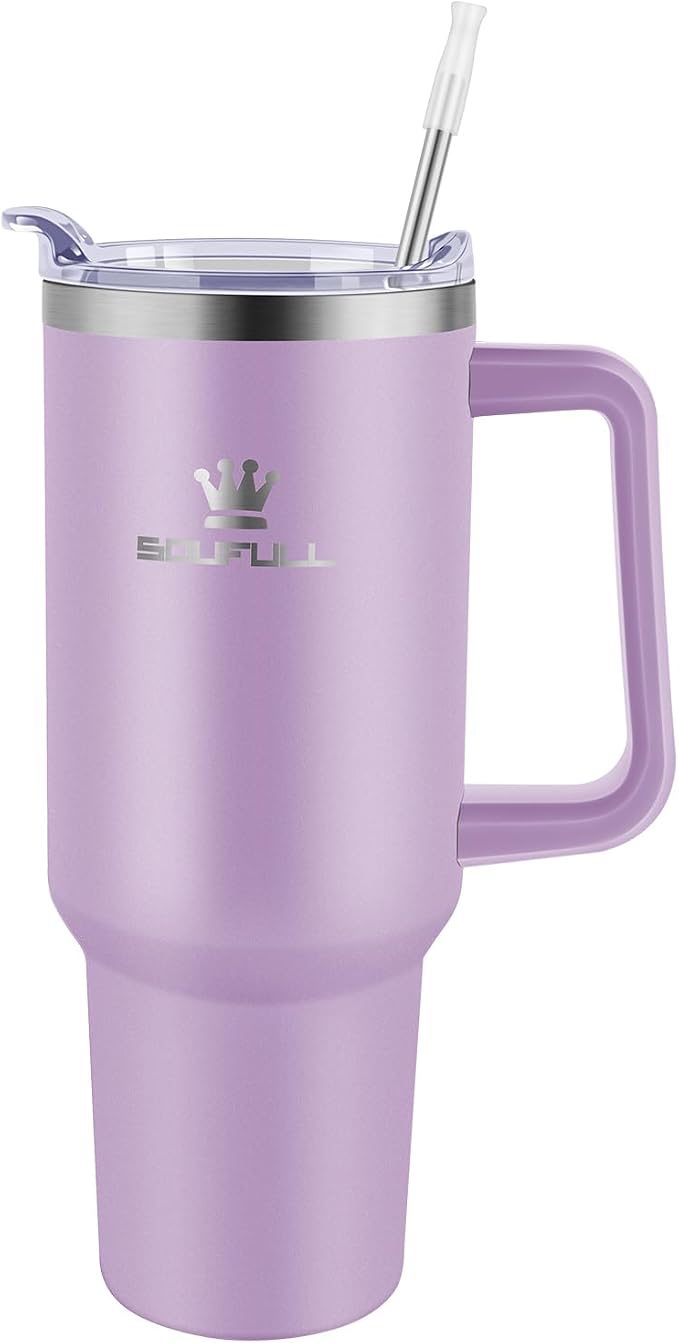 40 oz Tumbler with Handle and Straw Lid, 100% Leak-proof Travel Coffee Mug, Stainless Steel Insulated Cup for Hot Cold Beverages, Keeps Cold for 34Hrs or Hot for 10Hrs, Dishwasher Safe (LightPurple) - Image 2