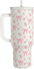 Bow Tumbler with Handle 40oz, Stainless Steel Insulated Tumblers Coffee Travel Cup with Slider Straw Lid, Gifts for Women Teen Girls Birthday by SANDJEST