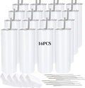 16 Pack Sublimation Tumblers Straight Skinny Tumbler Blanks Bulk 20oz for Heat Transfer, Individual Gift Boxed, Double Wall Insulated Tumbler with Shrink Wrap & Straws by YOUKEOLA