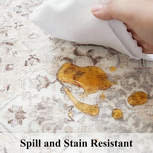 Living Room 4x6 Area Rugs: Vintage Farmhouse Washable Non-Slip Rug for Bedroom Dining Room Ultra Thin Soft Carpet for Nursery Kitchen Durable Low-Pile Neutral Floor Mat for Pet Owners(4x6 Beige) - Image 6
