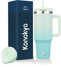 Konokyo 40 oz Tumbler with Handle and 2 Straws,2 in 1 Lid Insulated Water Bottle Stainless Steel Travel Coffee Mug,Mint by Konokyo