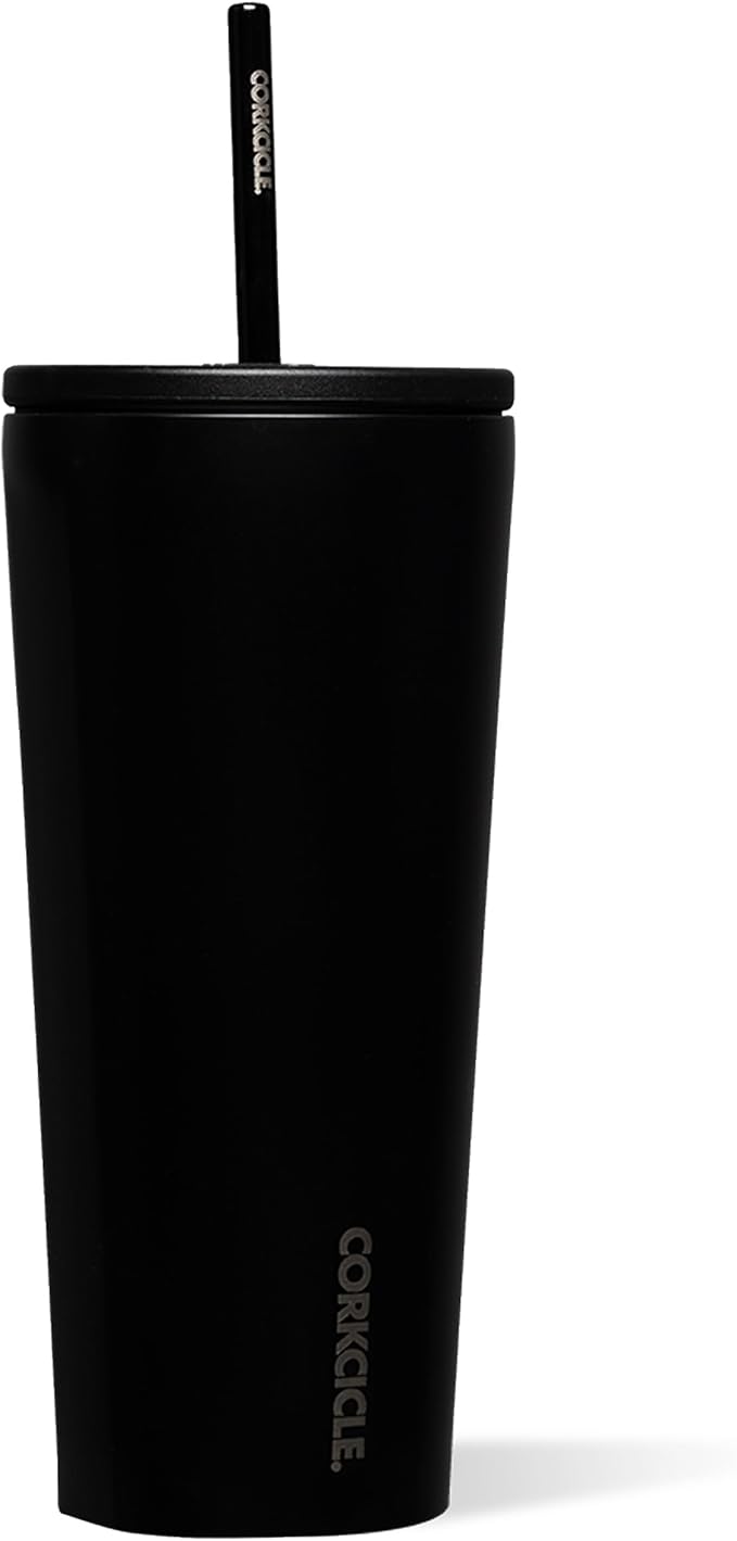 Corkcicle Cold Cup Insulated Tumbler with Straw - Keeps Drinks Cold for 12 Hours - Triple-Insulated Stainless Steel - Leak-Resistant Lid - Summer Drinkware Gift - 24 oz - Matte Black by Corkcicle